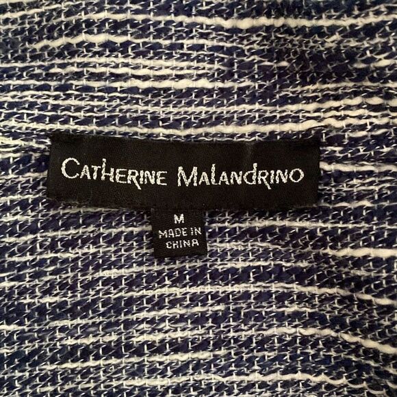Catherine Malindrino tweed blazer jacket women’s size medium navy blue cream but - Picture 8 of 13